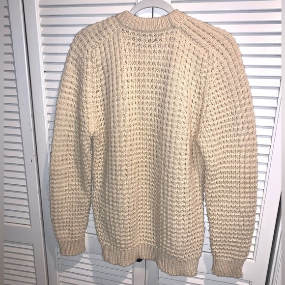 Vintage Fisherman Chunky, Thick, 100% Wool Sweater Ivory - Picture 2 of 9